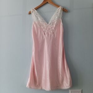 Val Mode Vintage Pink Satin Lace Slip Dress Beaded Sequin Lingerie M